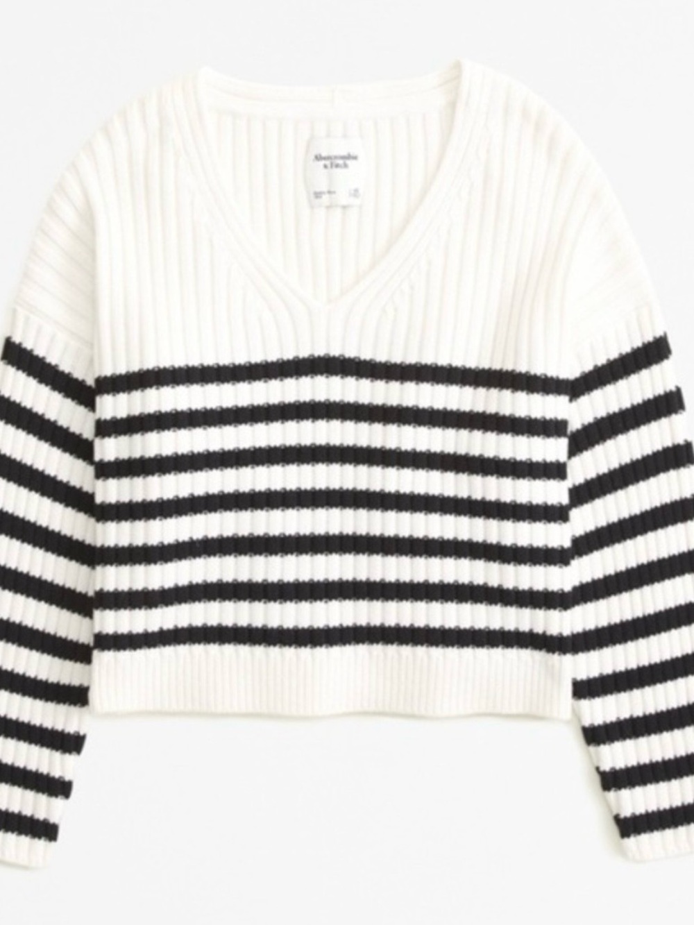 Abercrombie & Fitch Cream V-Neck Sweater with Black Stripes